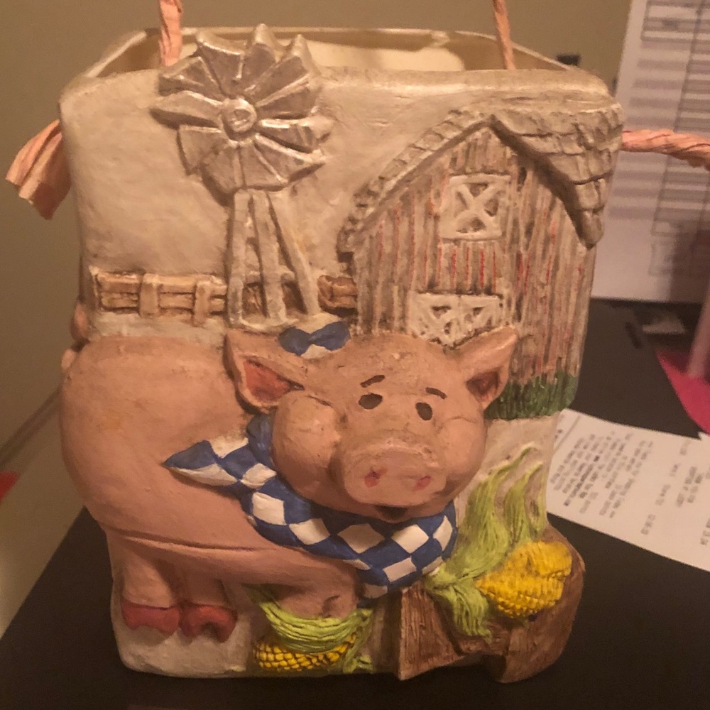 6.5” Rectangle Ceramic With Pig On Farm Decor